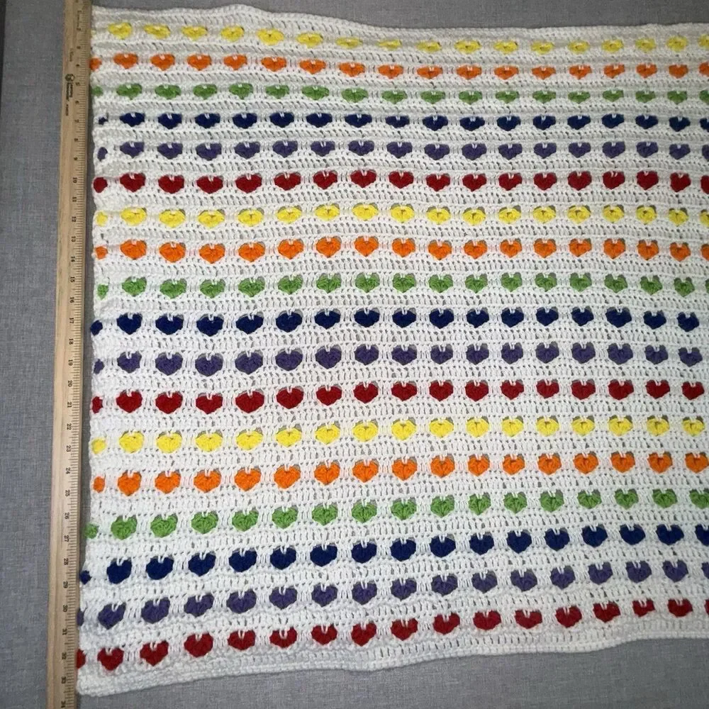 Handmade Crochet Rainbow Heart Baby Blanket Afghan Grandma Grannycore 34